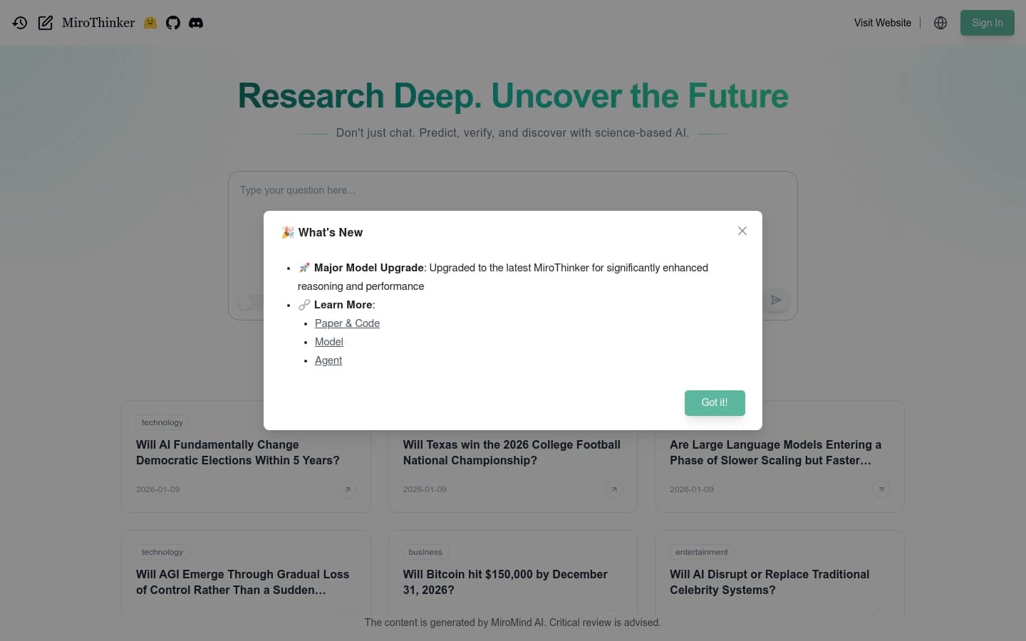 MiroThinker screenshot